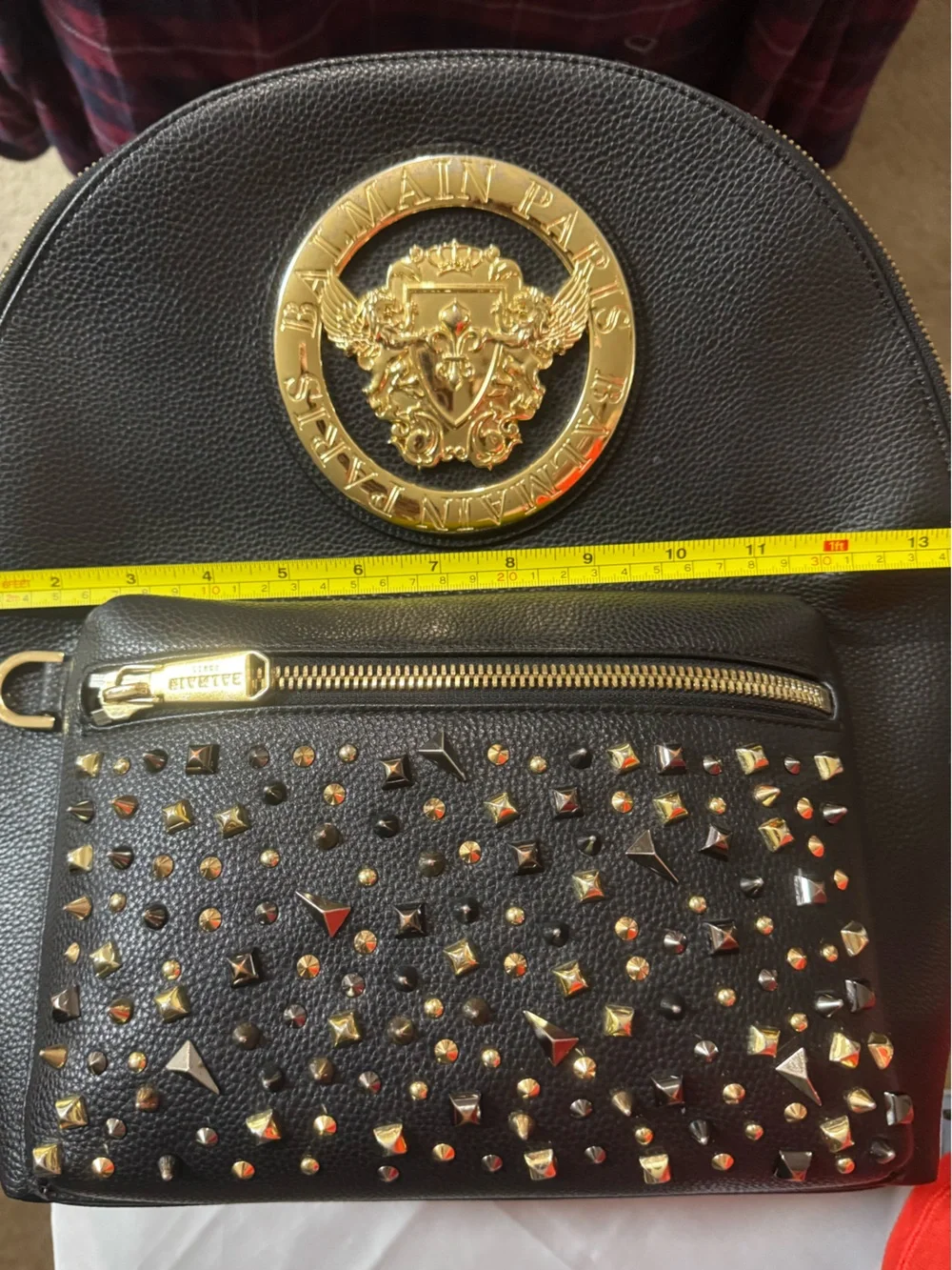 Balmain Paris 💯% Authentic Black Leather Studded Backpack with Gold Emblem - EUC